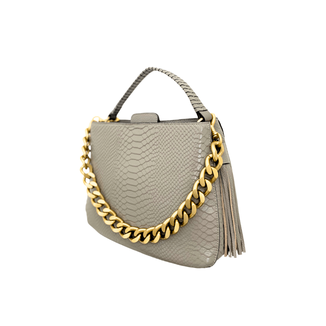 Leather handbag with Gold Chain - Marlene Taupe snake