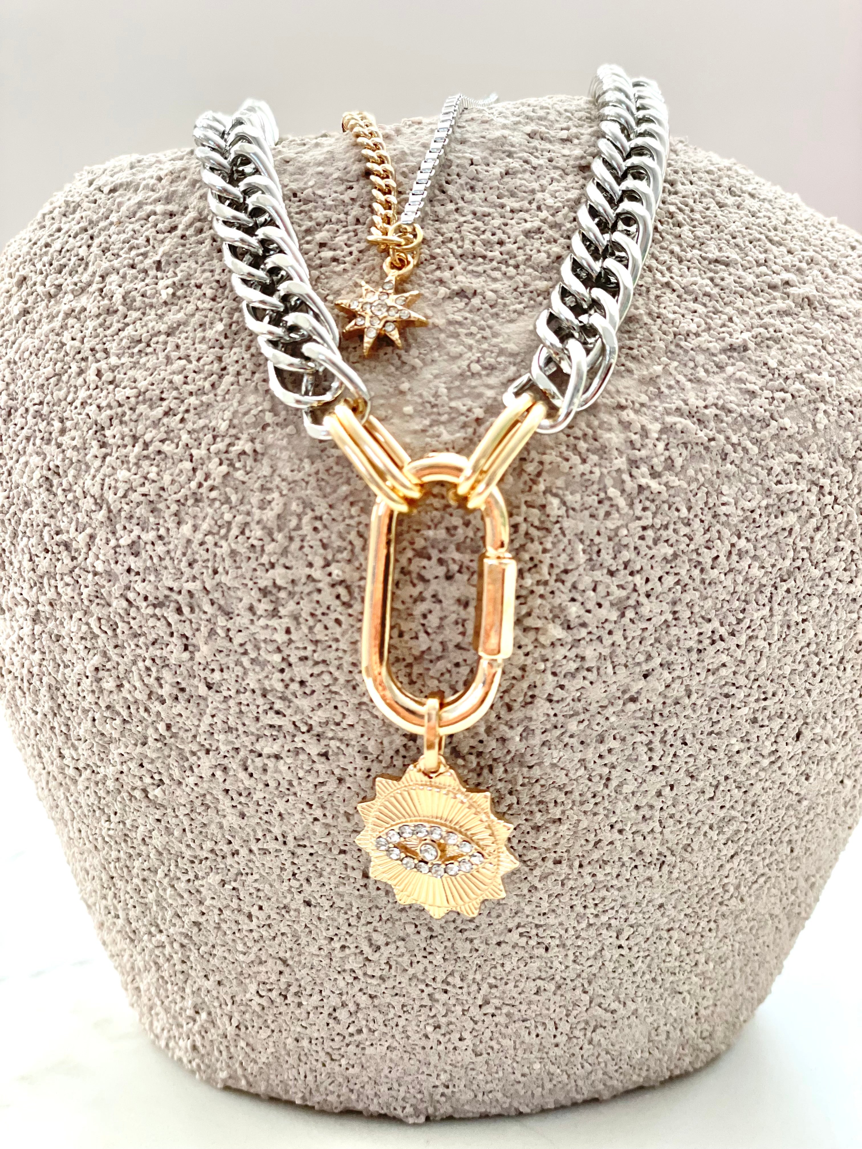 NOW IN STOCK Solana Silver and Gold layered Carabiner Necklace
