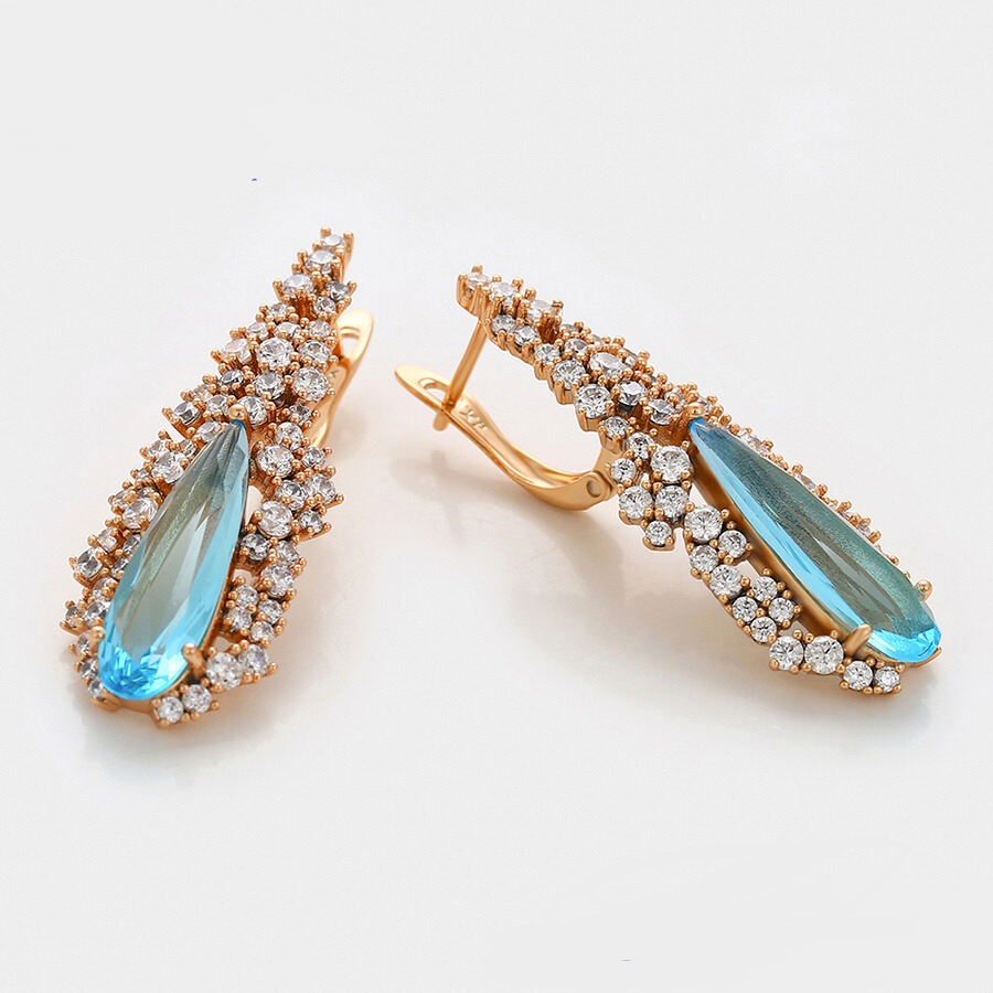 NEW Amaya Aqua Earrings -18 k warm gold plated