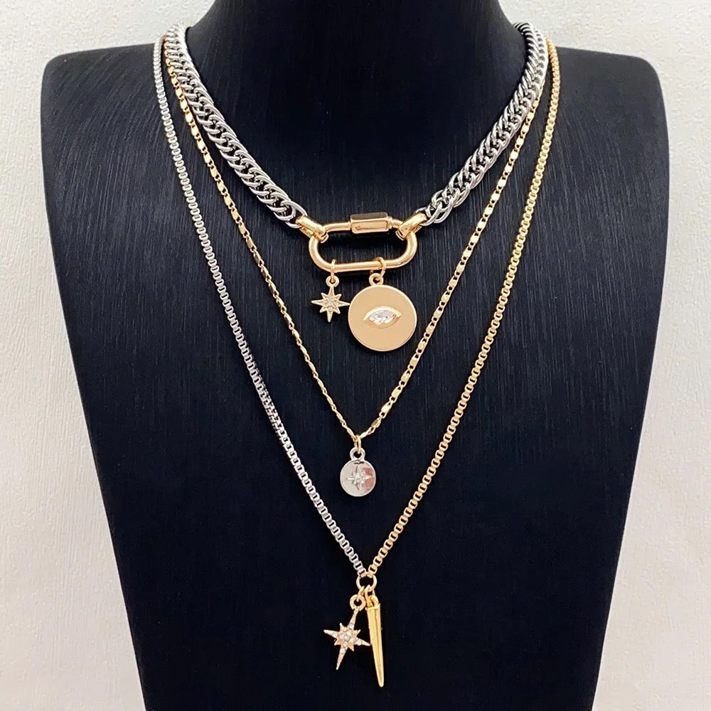 PREORDER Sun Solace - Silver and Gold layered Carabiner Necklace