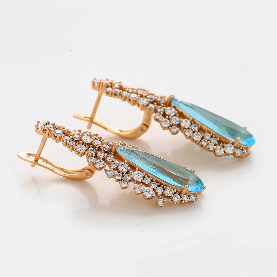 NEW Amaya Aqua Earrings -18 k warm gold plated