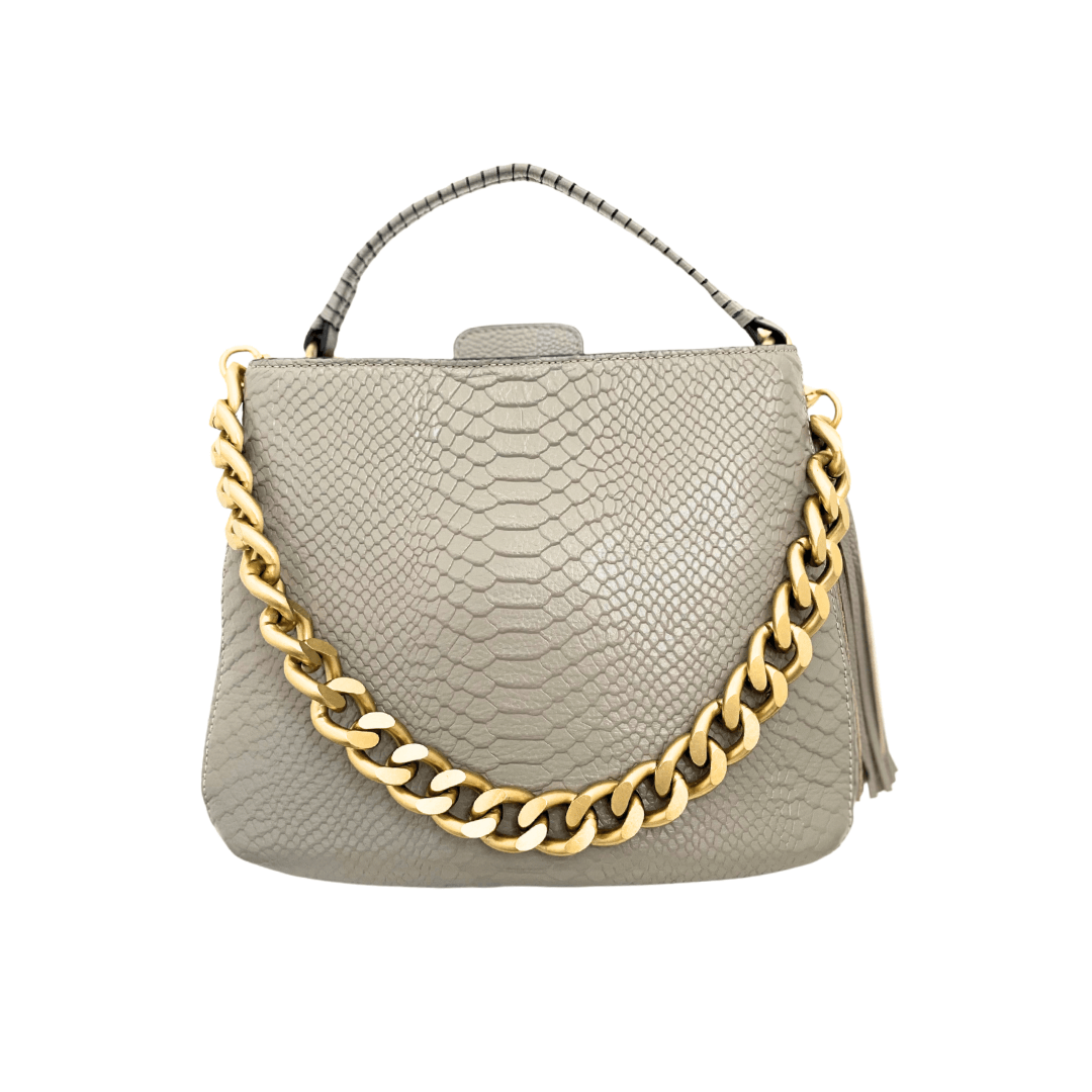 Leather handbag with Gold Chain - Marlene Taupe snake