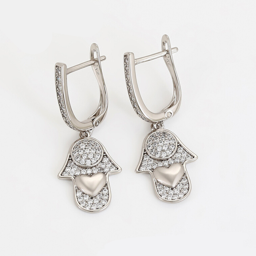 Hand over Heart Earrings - Platinum plated