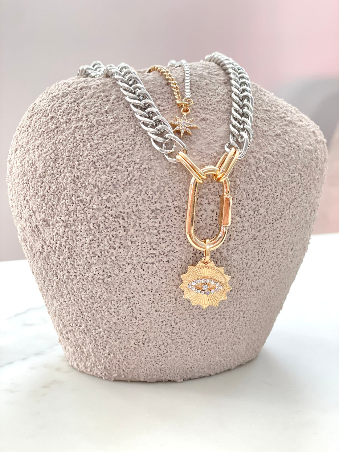 NOW IN STOCK Solana Silver and Gold layered Carabiner Necklace