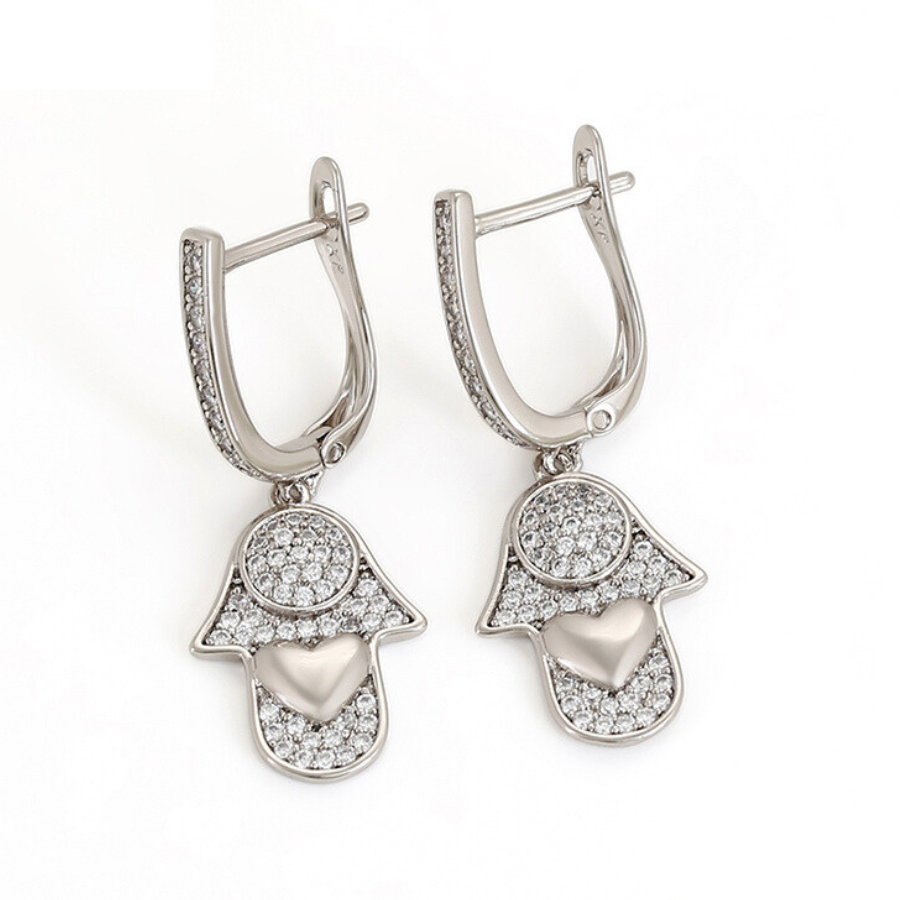 Hand over Heart Earrings - Platinum plated