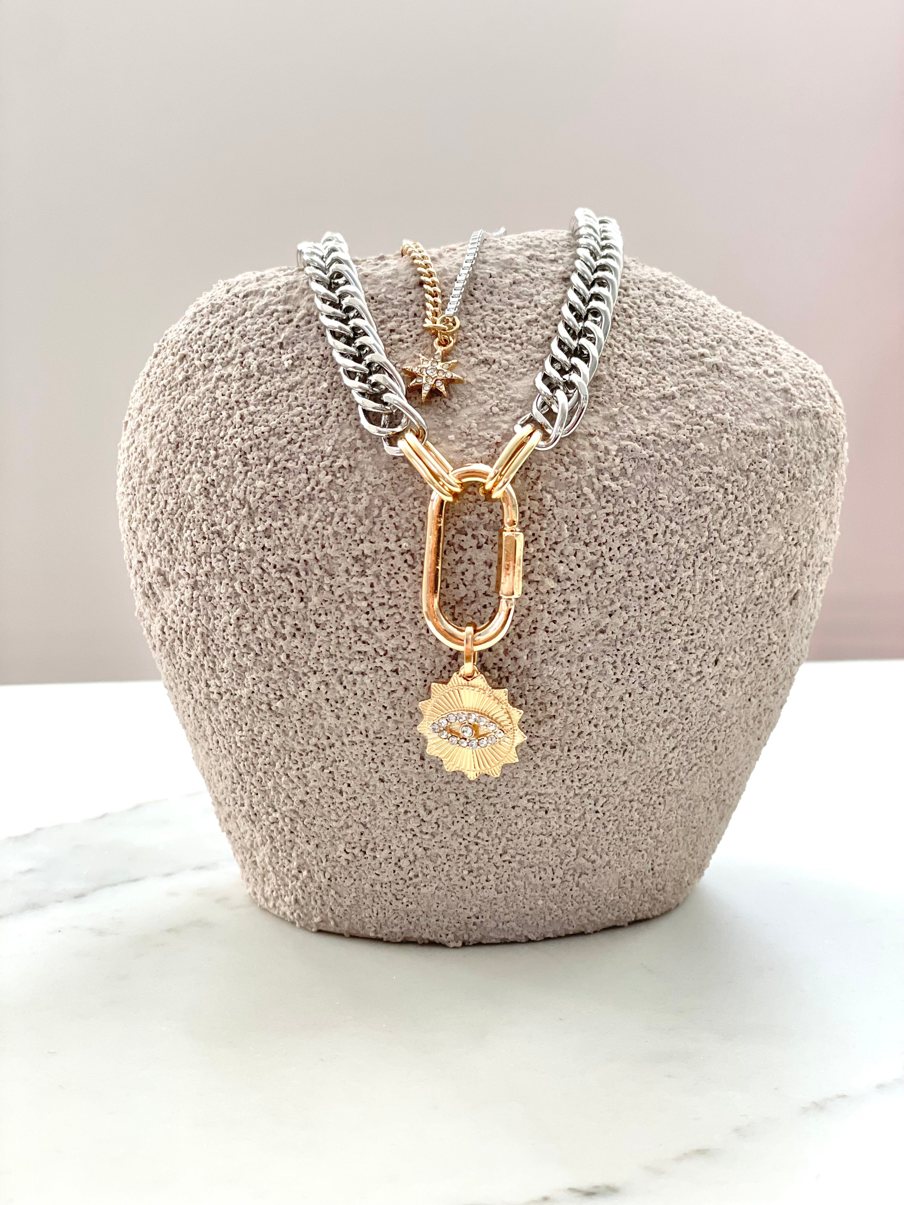 NOW IN STOCK Solana Silver and Gold layered Carabiner Necklace