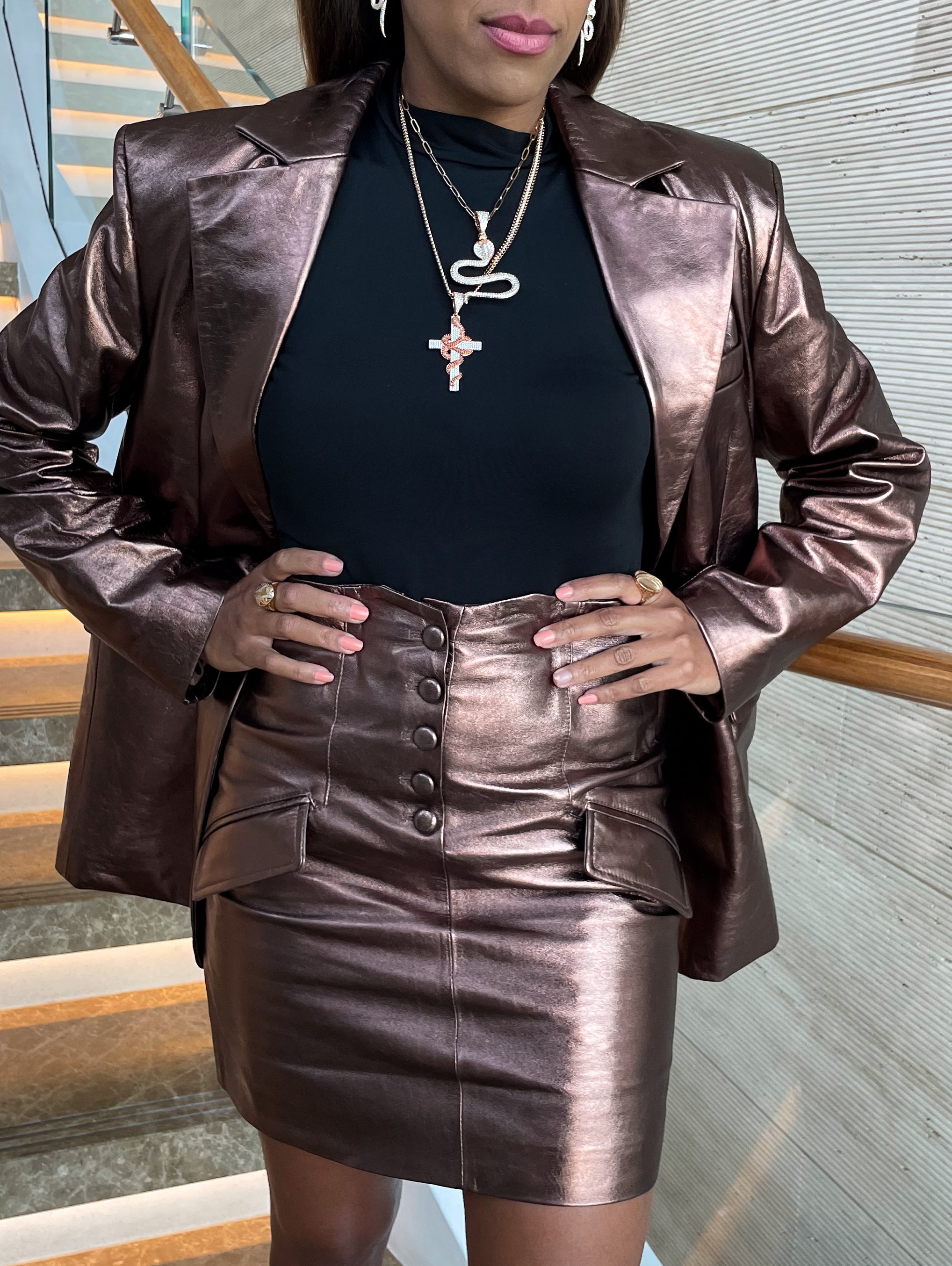 Talina Leather - A Line Skirt - Bronze