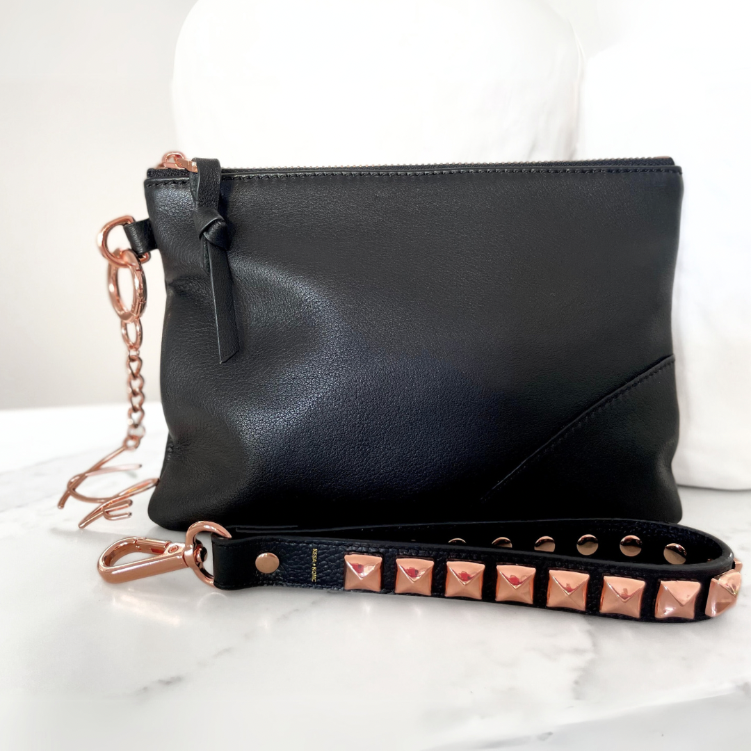 Bundle - Classic Black Clutch + Dalia Studded Hand strap