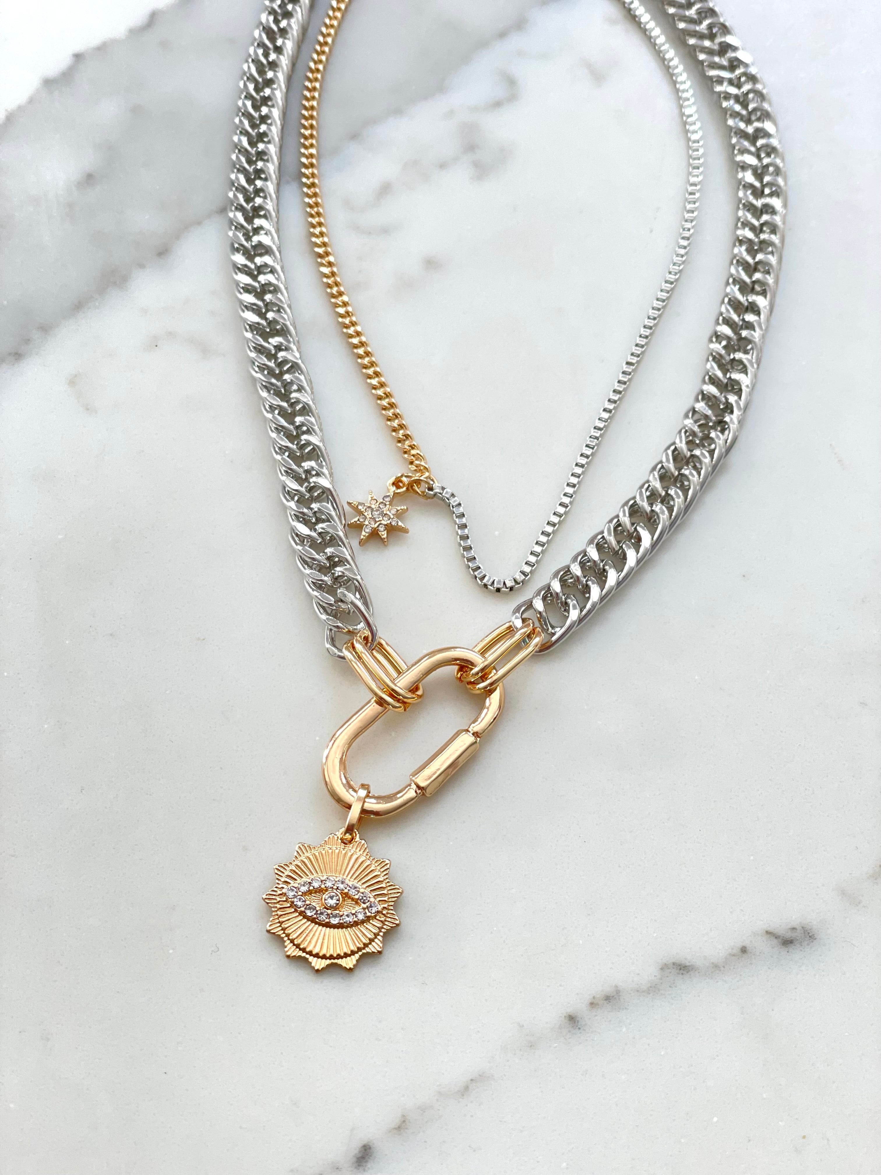 NOW IN STOCK Solana Silver and Gold layered Carabiner Necklace