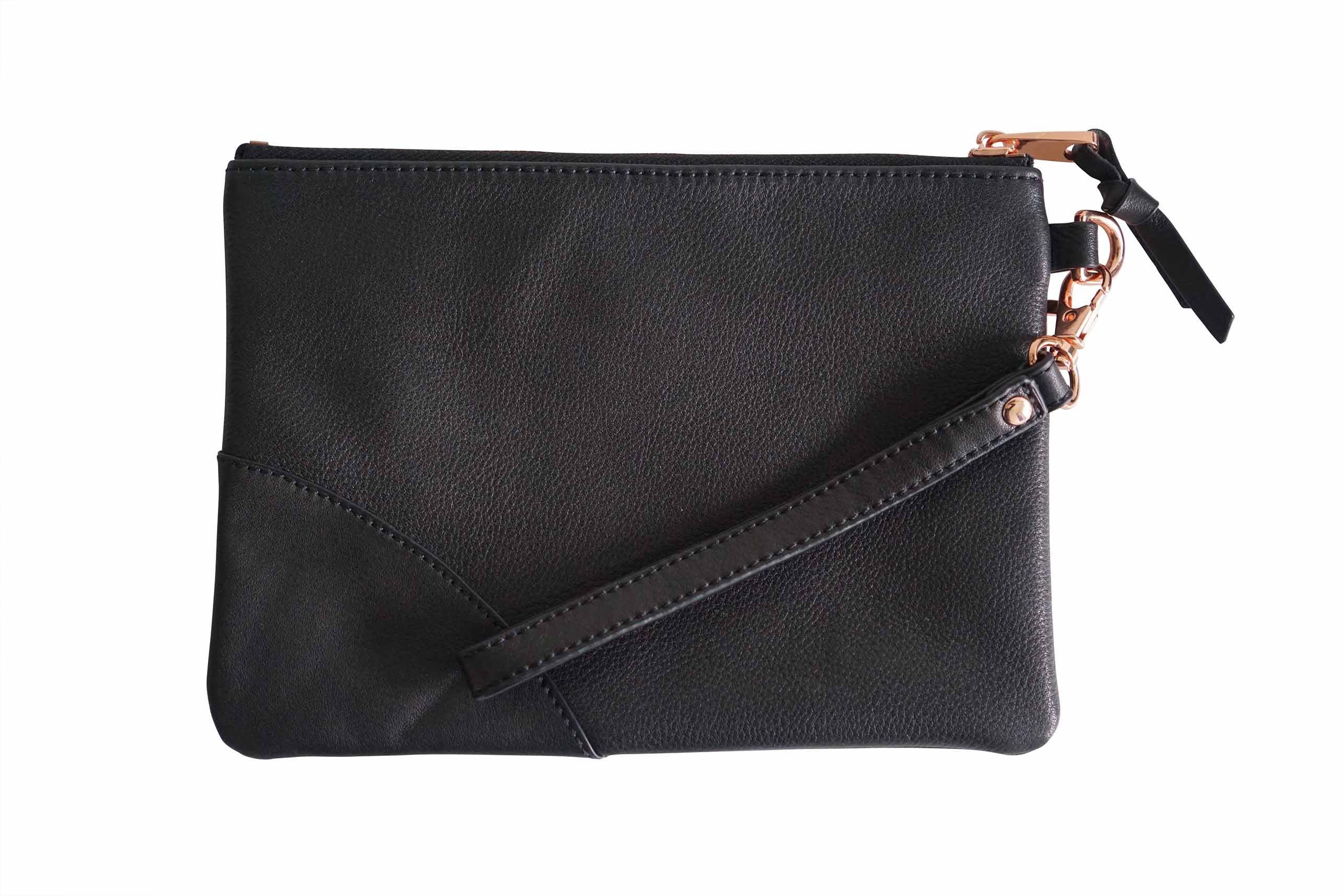 Soft Lamb Leather wristlet bag - Classic Black