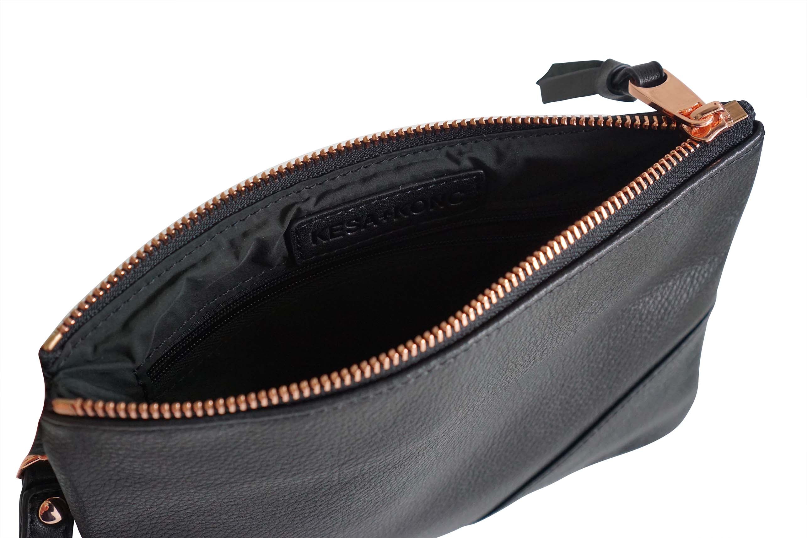 Soft Lamb Leather wristlet bag - Classic Black