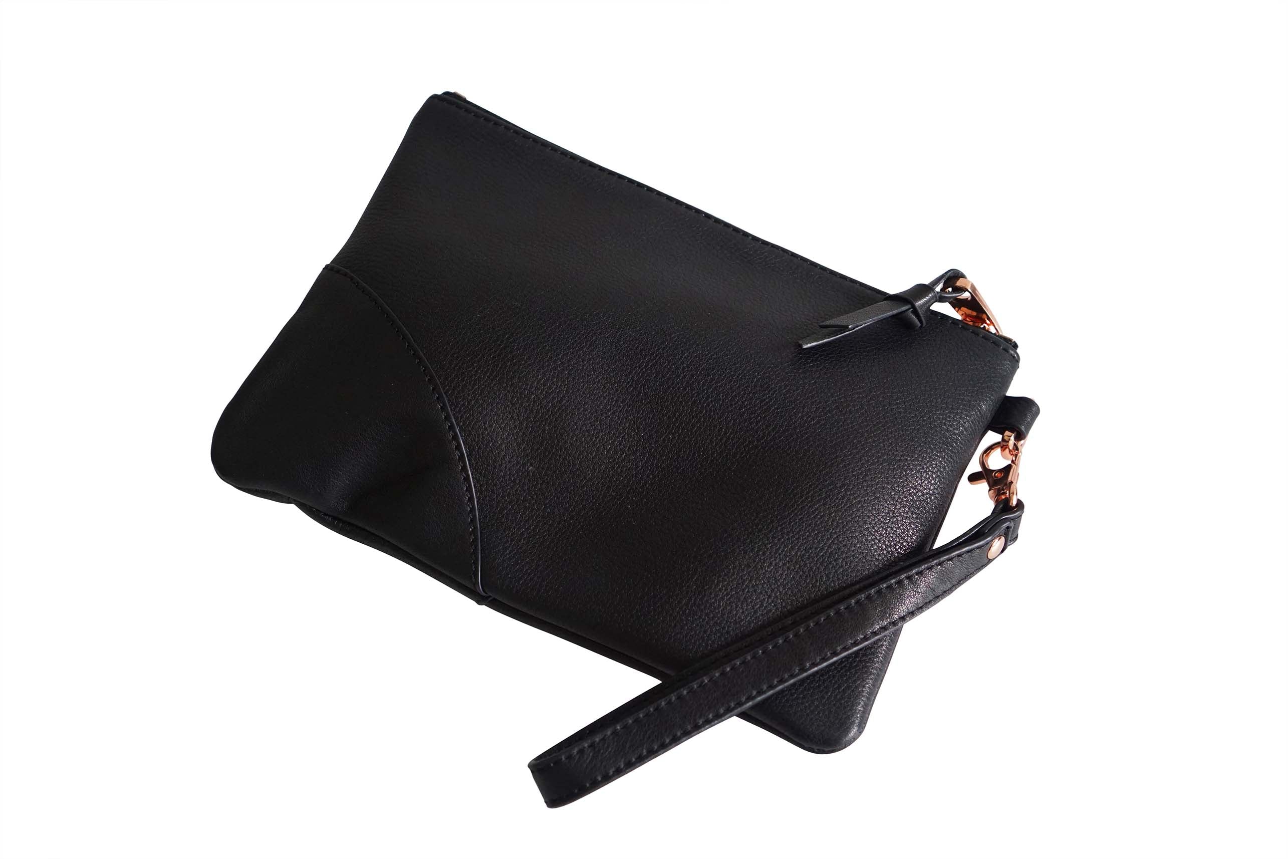 Soft Lamb Leather wristlet bag - Classic Black