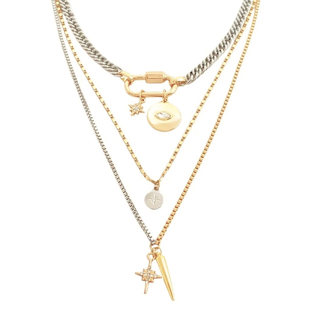 PREORDER Sun Solace - Silver and Gold layered Carabiner Necklace