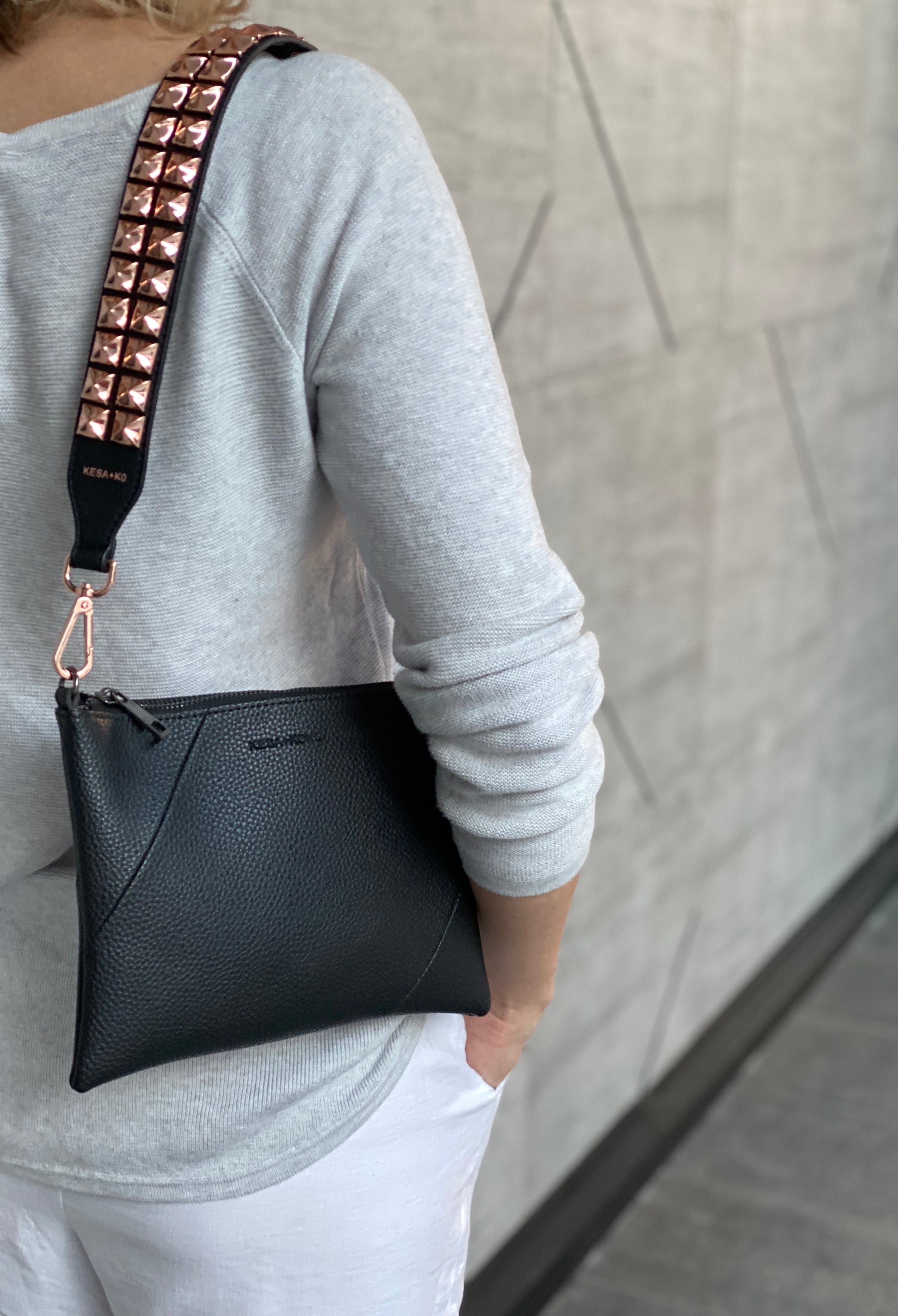 Rose Gold studded bag strap - Dalia Mid length