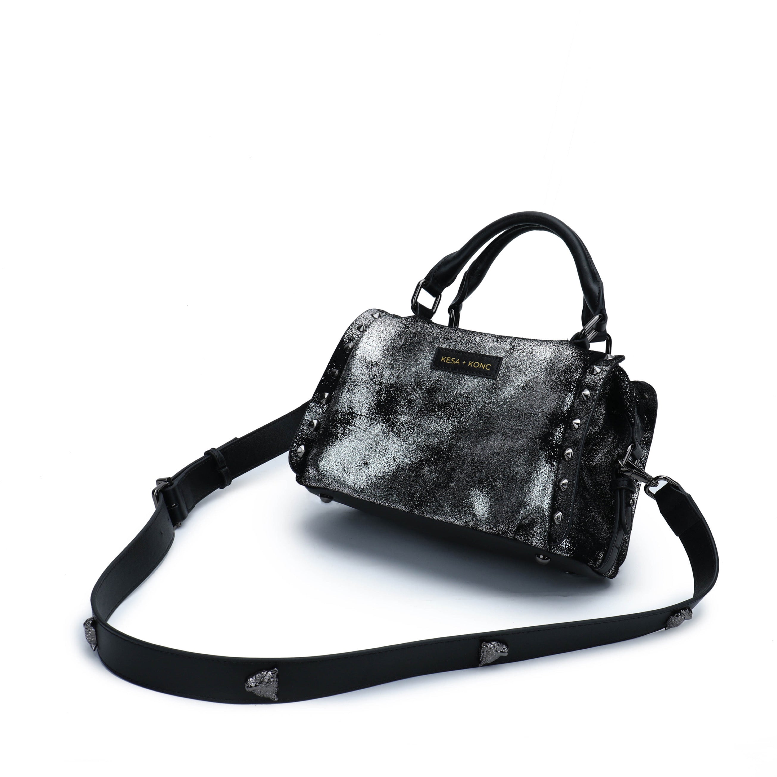 Star Gaze Studded Barrel bag - Gunmetal Leather
