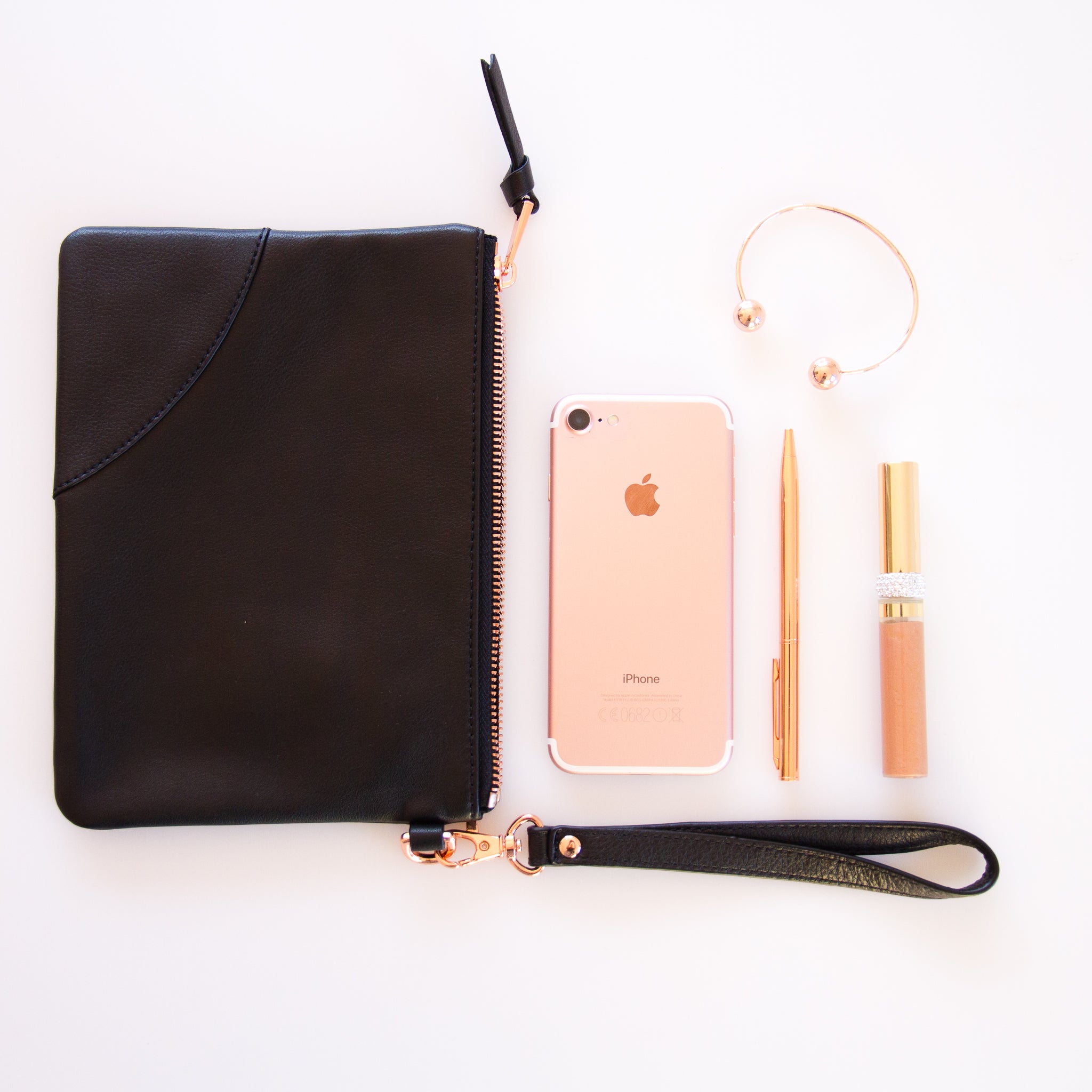 Soft Lamb Leather wristlet bag - Classic Black