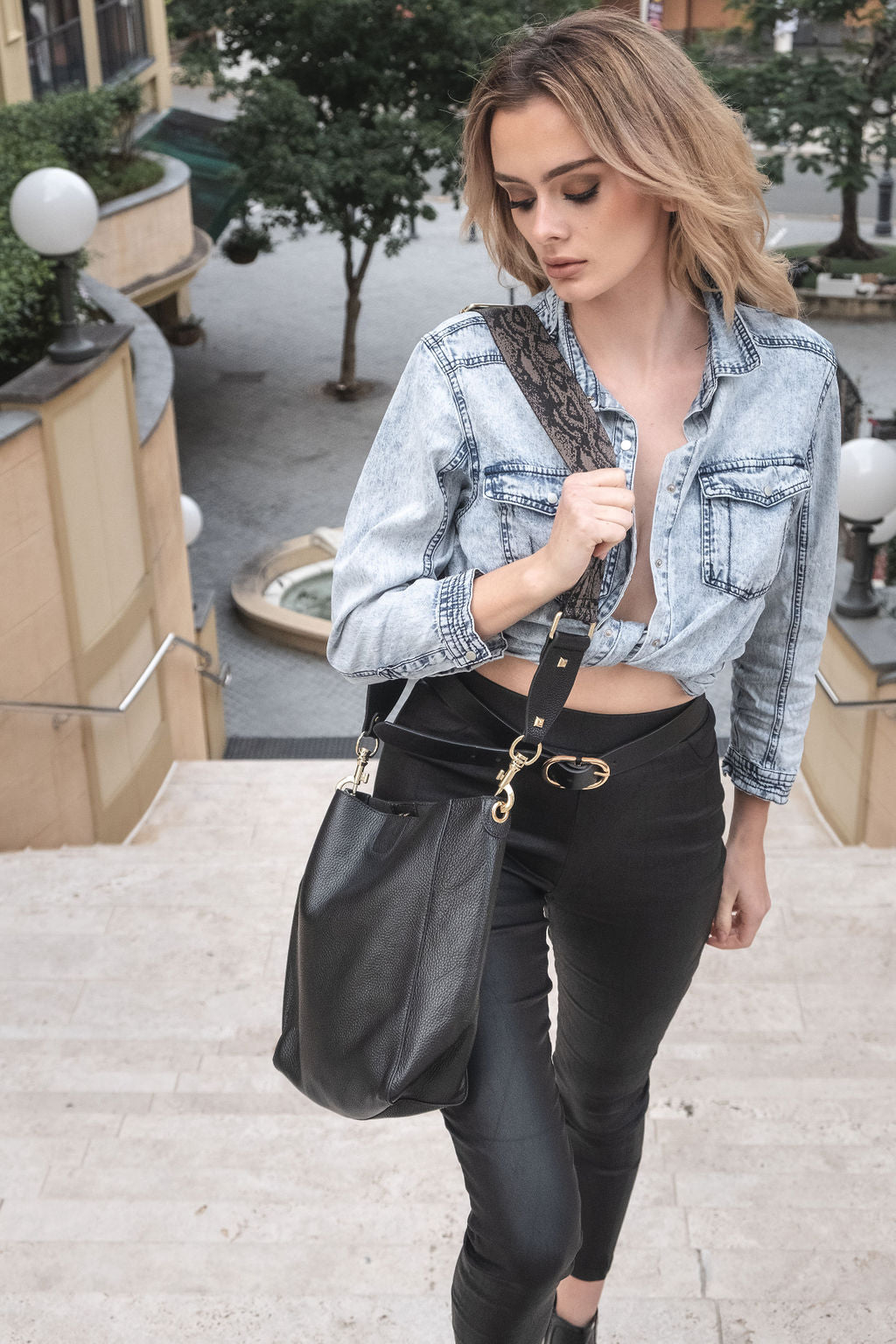 Leather Double Zipper Handbag - Aspa Taupe