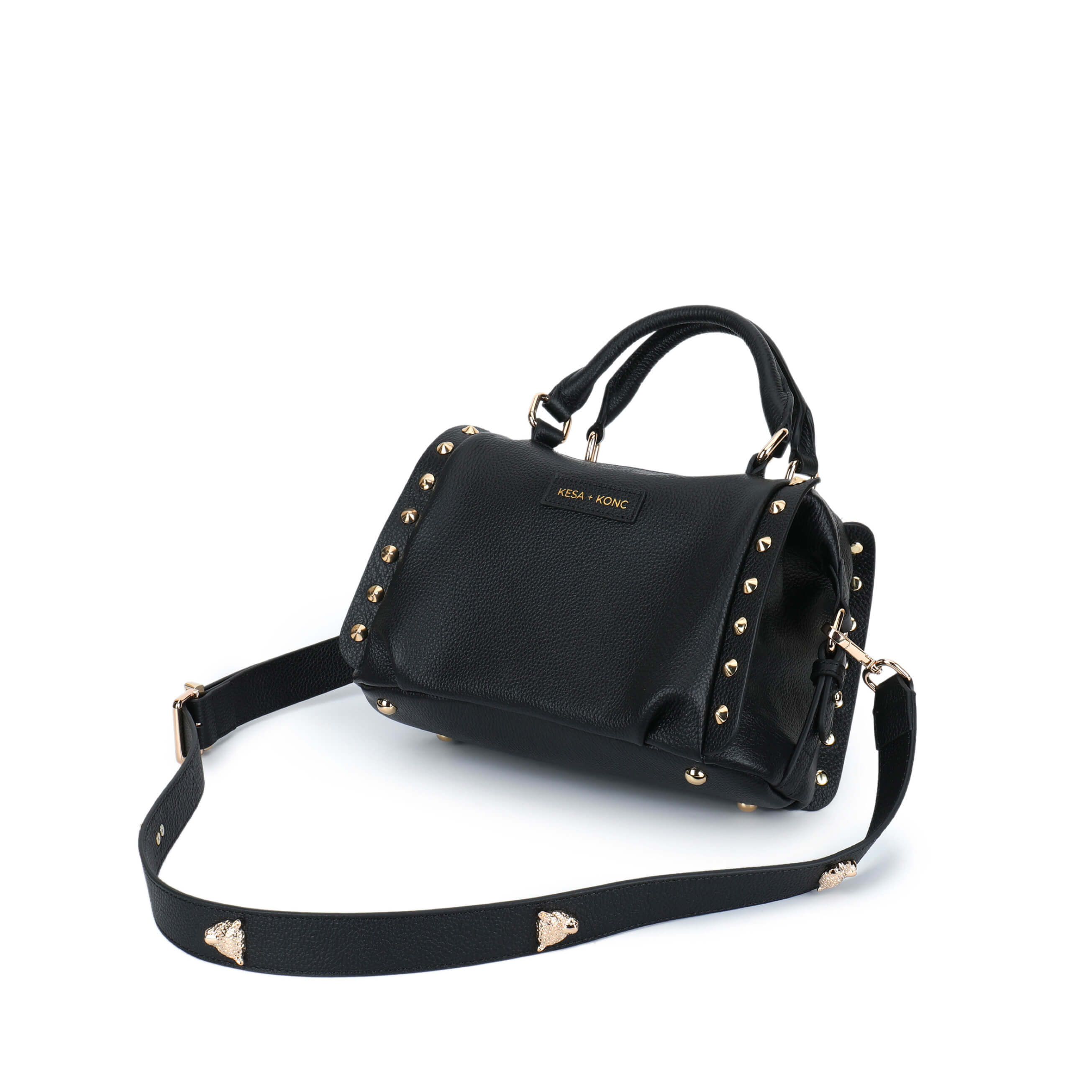 LAST ONE Nero Onyx Studded Barrel Bag - Black Leather