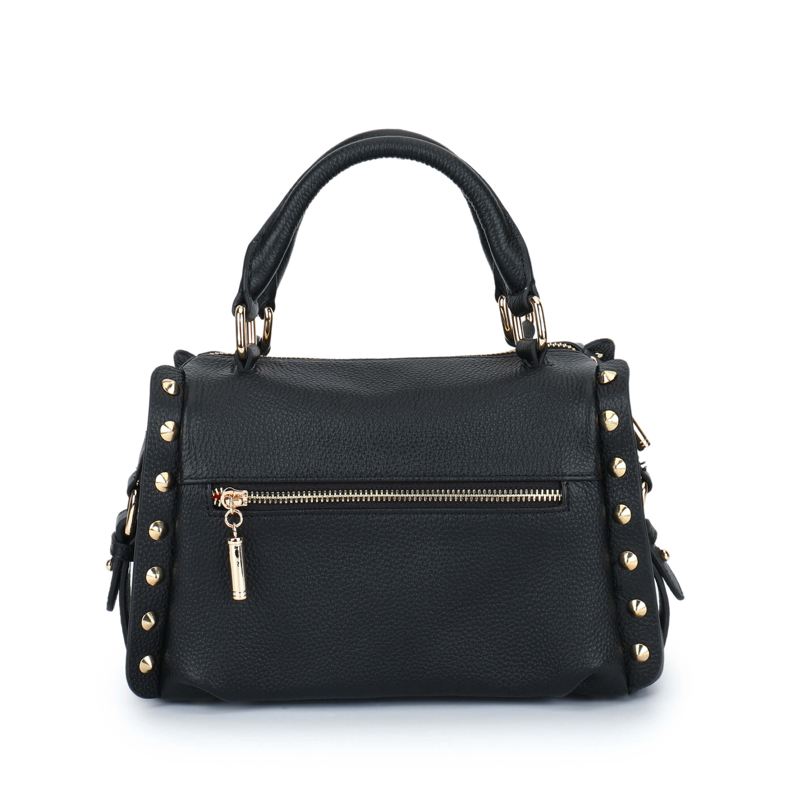 LAST ONE Nero Onyx Studded Barrel Bag - Black Leather