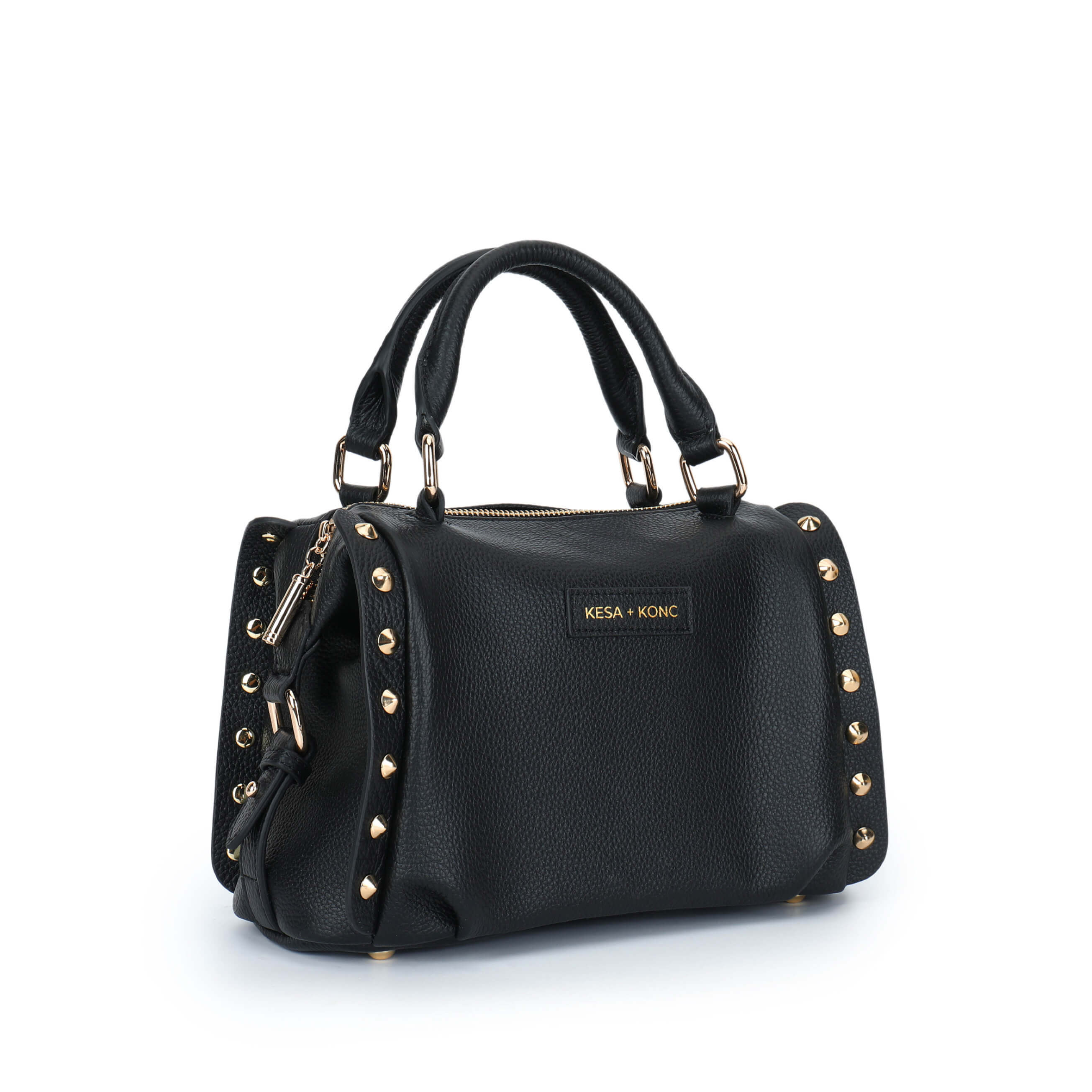LAST ONE Nero Onyx Studded Barrel Bag - Black Leather