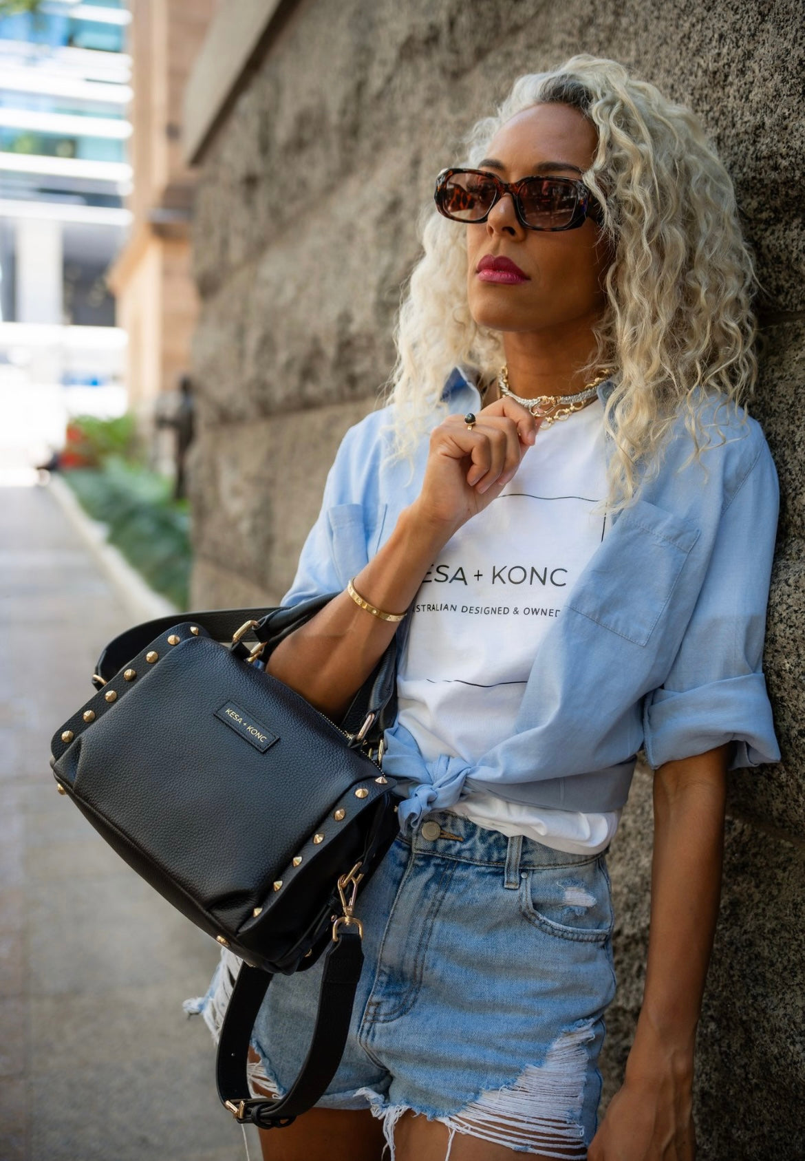 LAST ONE Nero Onyx Studded Barrel Bag - Black Leather