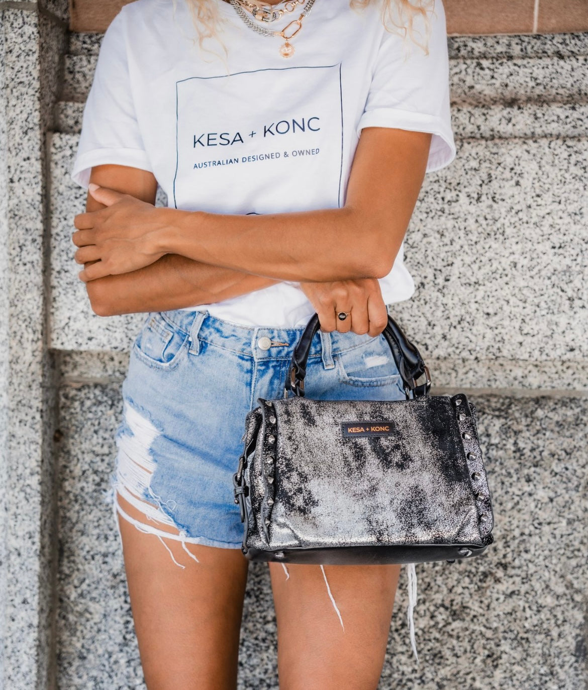 Star Gaze Studded Barrel bag - Gunmetal Leather