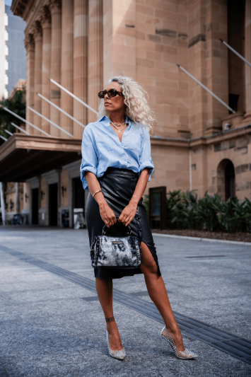 Star Gaze Studded Barrel bag - Gunmetal Leather