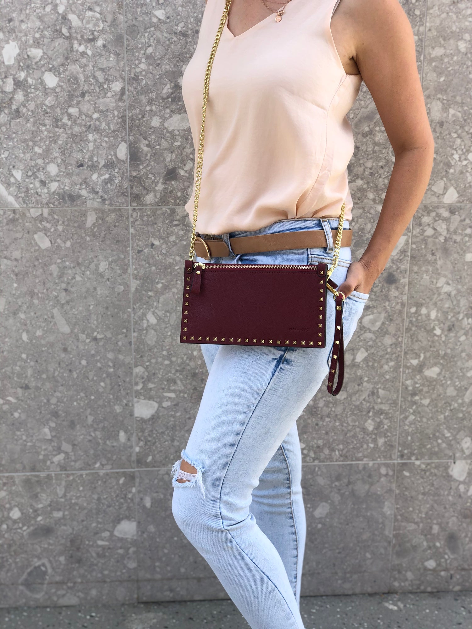 Studded Clutch Crossbody bag - Inka Wine Red