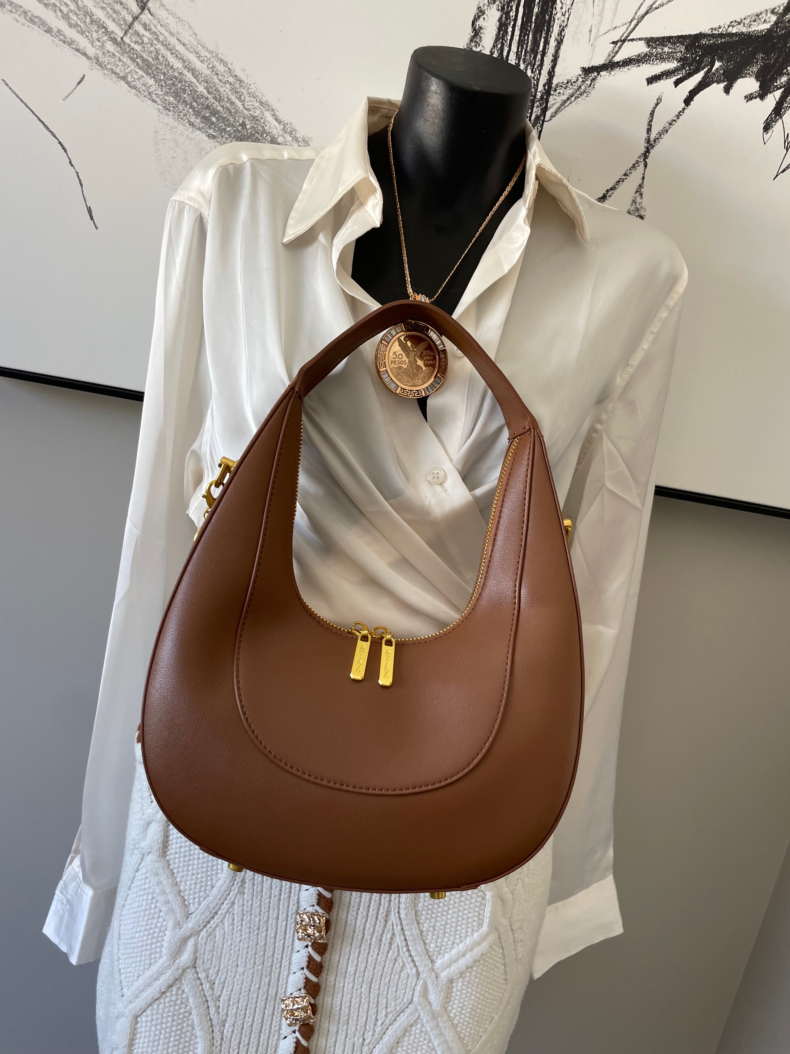 Fallon Shoulder Half moon Bag - Mocha