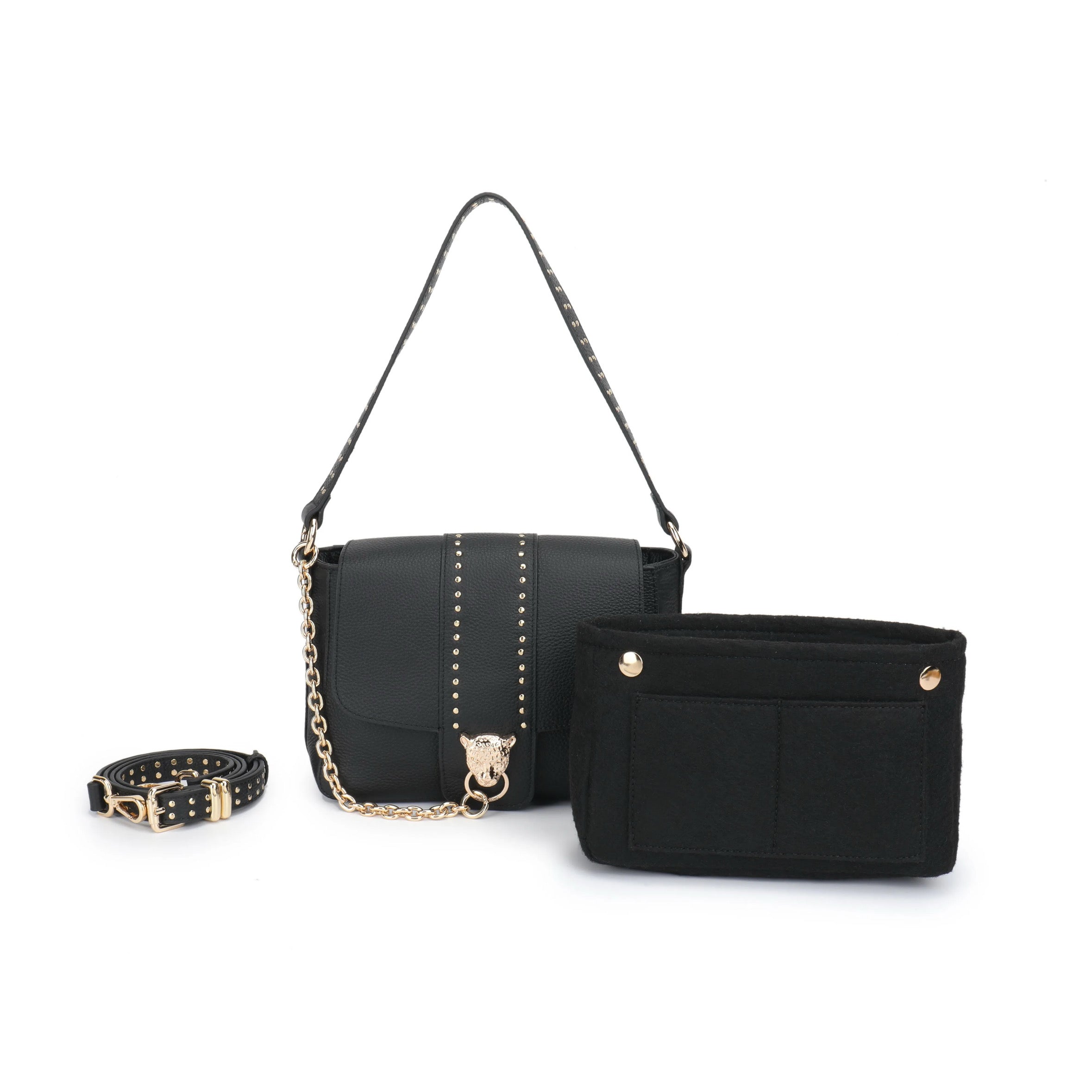 Sahana studded - Pebble Black Midi bag