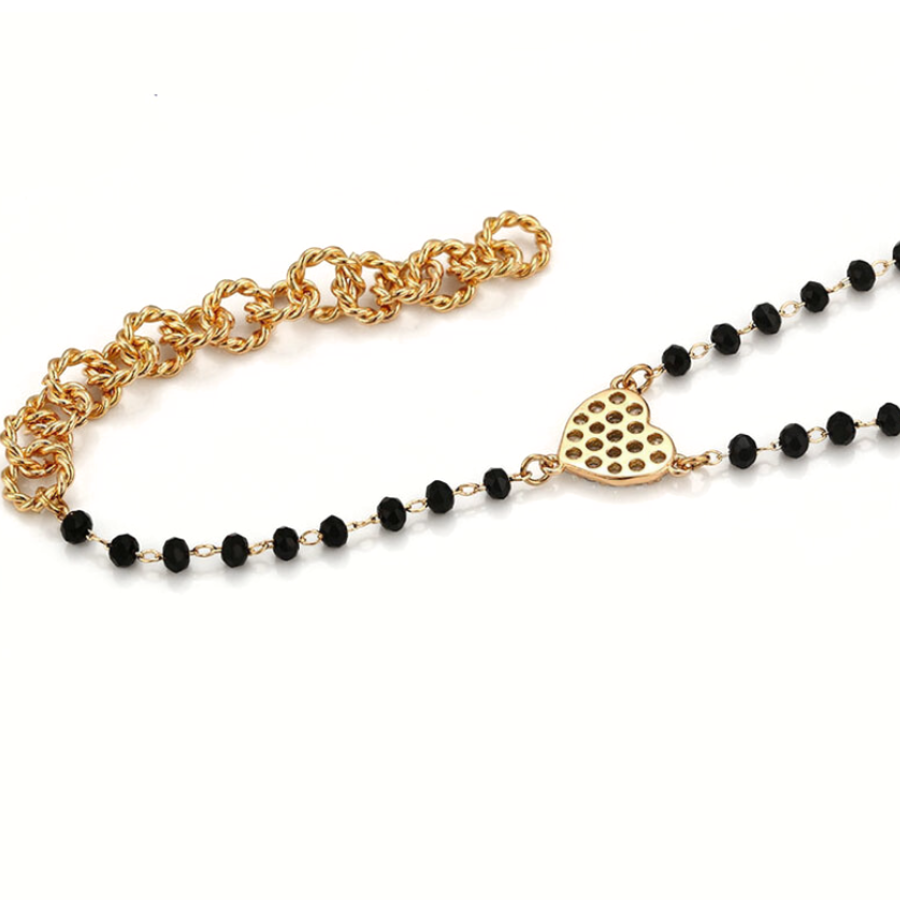 NEW Heart Drop Beaded Necklace - 14 k gold plated