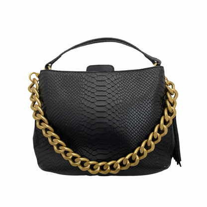 Leather Handbag with gold chain - Marlene Black