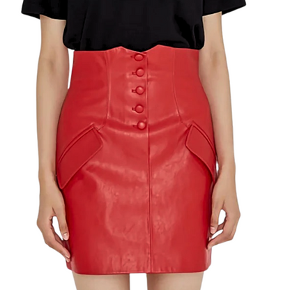 Talina Lamb Leather - A Line Skirt - Lipstick Red