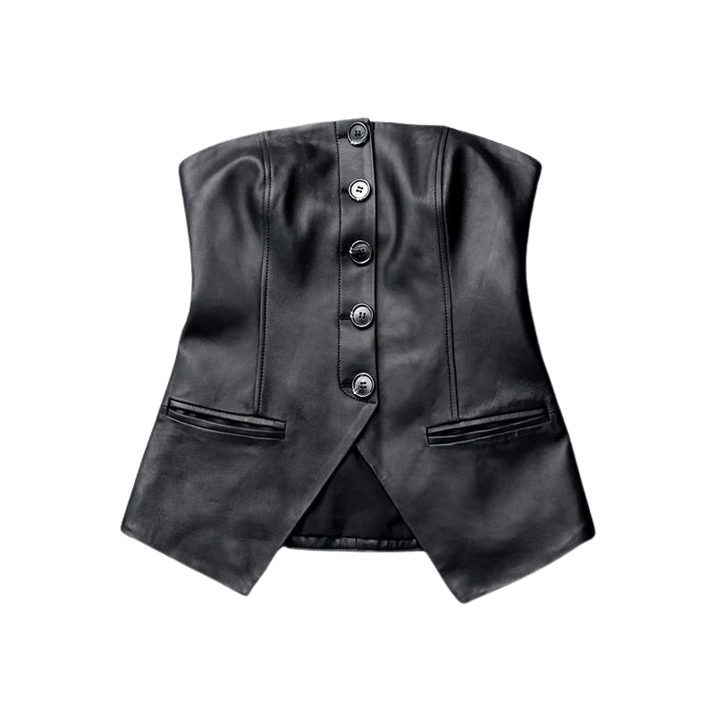 NOW IN STOCK Leather Button up Bustier - Black