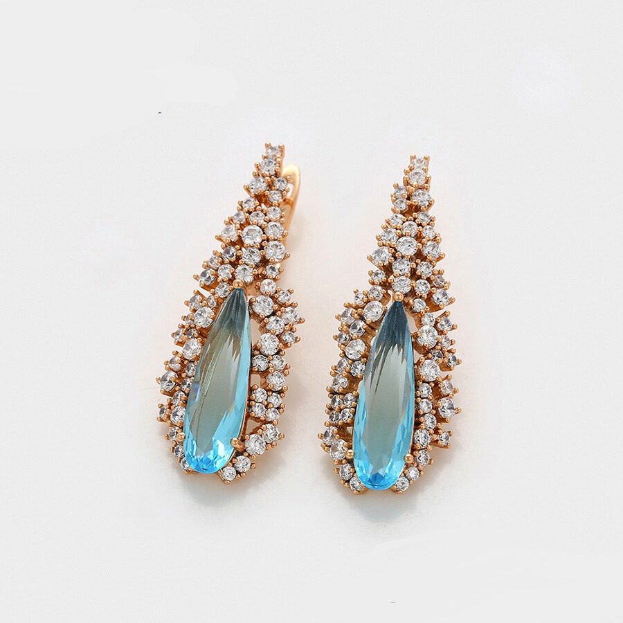 NEW Amaya Aqua Earrings -18 k warm gold plated