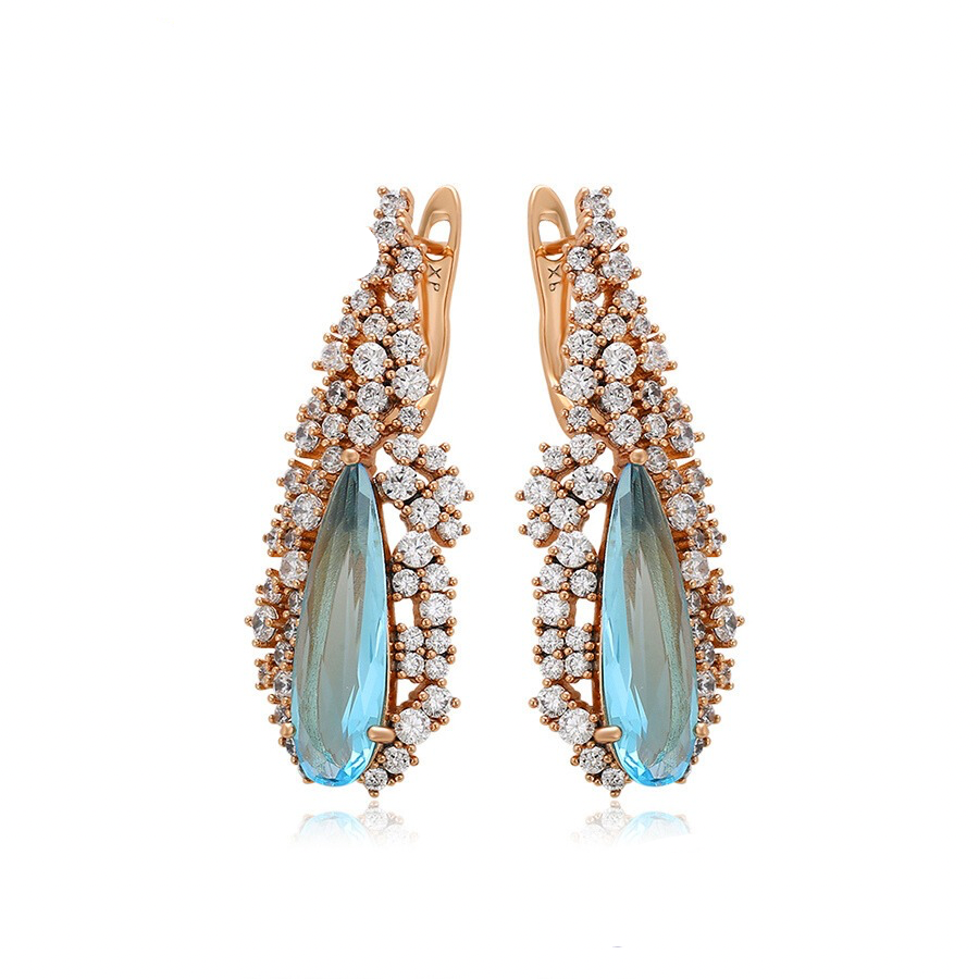 NEW Amaya Aqua Earrings -18 k warm gold plated