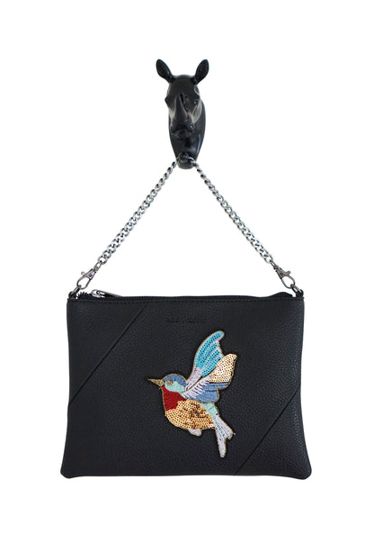 Leatherette Zalia Clutch Bag - Bird Black