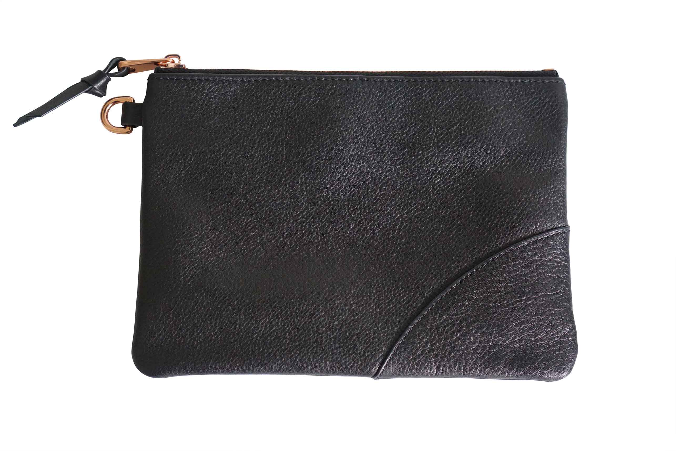 Leather wristlet pouch bag Classic Black KESA and KONC