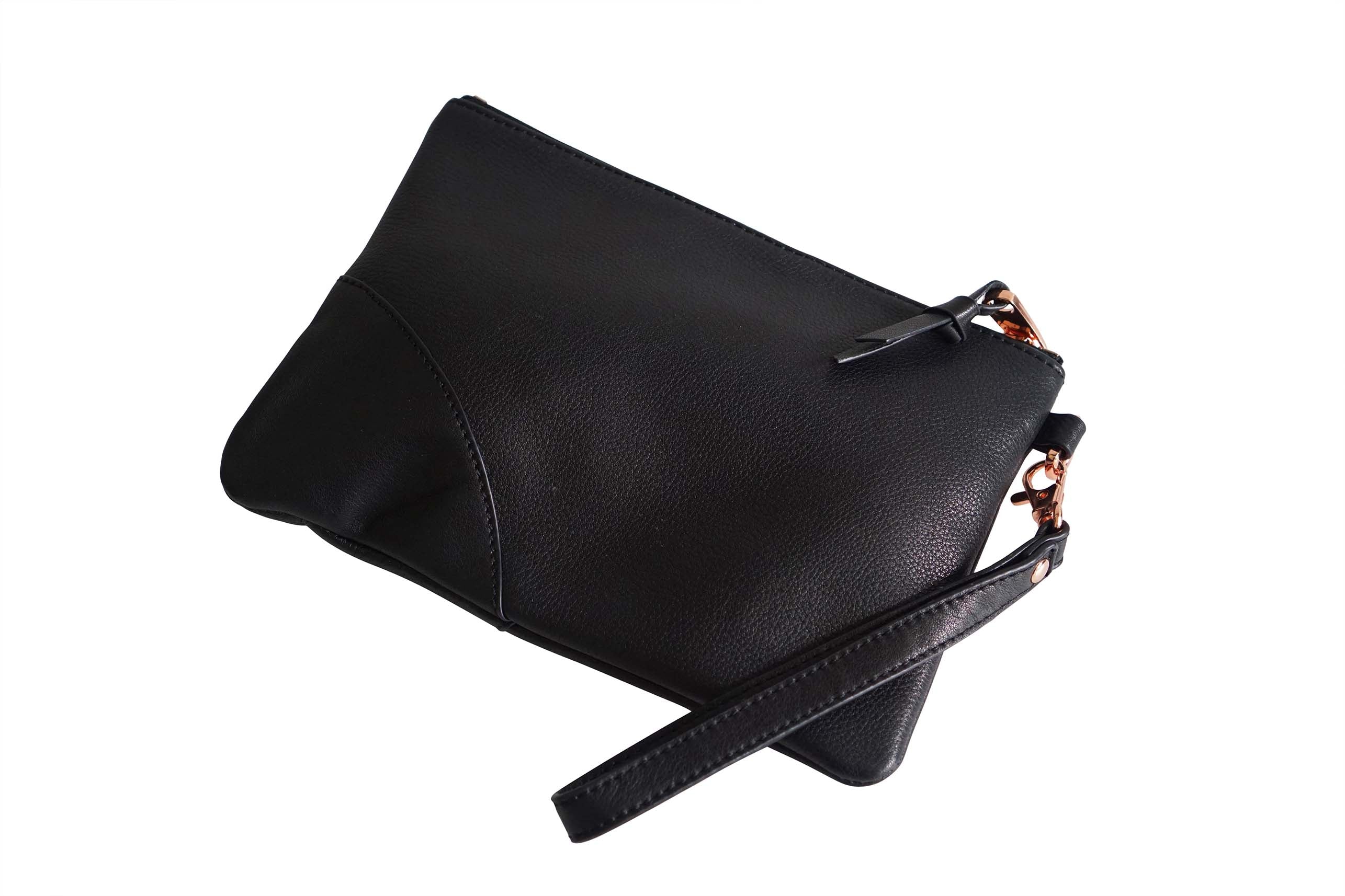 Leather wristlet pouch bag - Classic Black