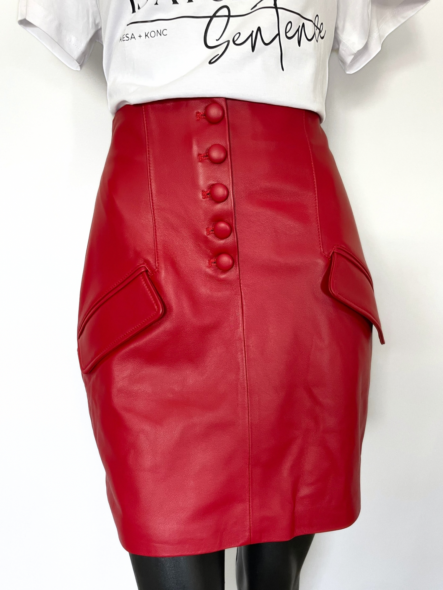 Talina Lamb Leather - A Line Skirt - Lipstick Red