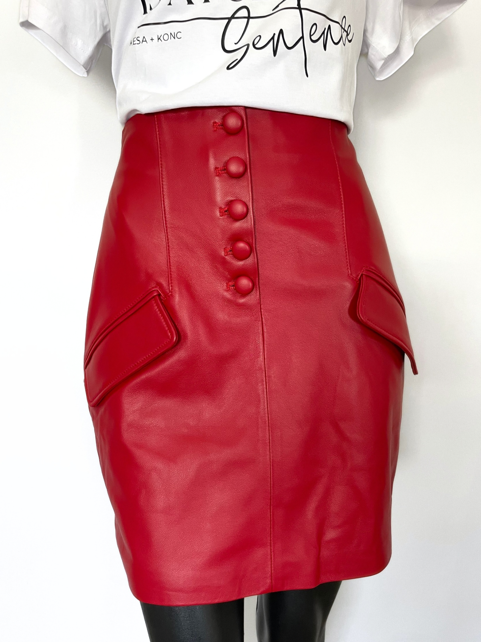 Talina Lamb Leather - A Line Skirt - Lipstick Red