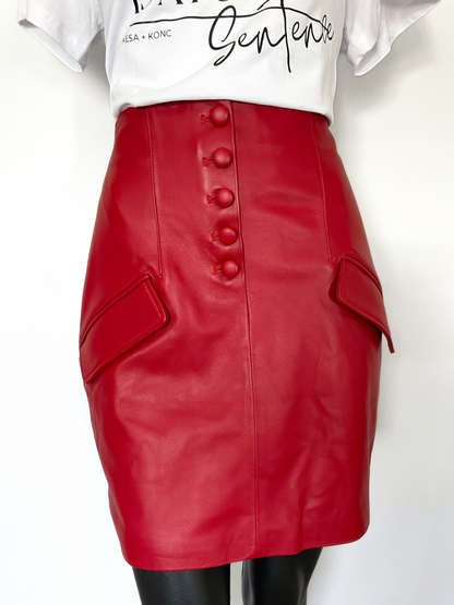 Talina Lamb Leather - A Line Skirt - Lipstick Red