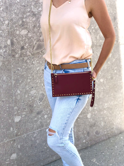 Studded Clutch Crossbody bag - Inka Wine Red