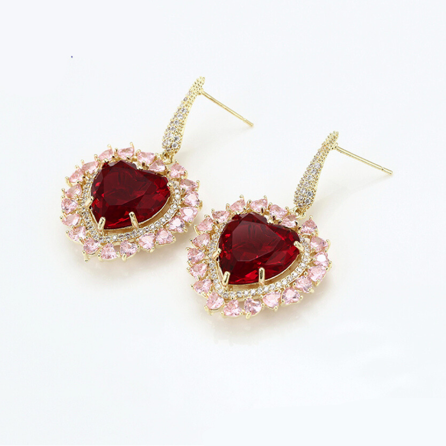 Ruby Heart Earrings - 14 k Gold plated