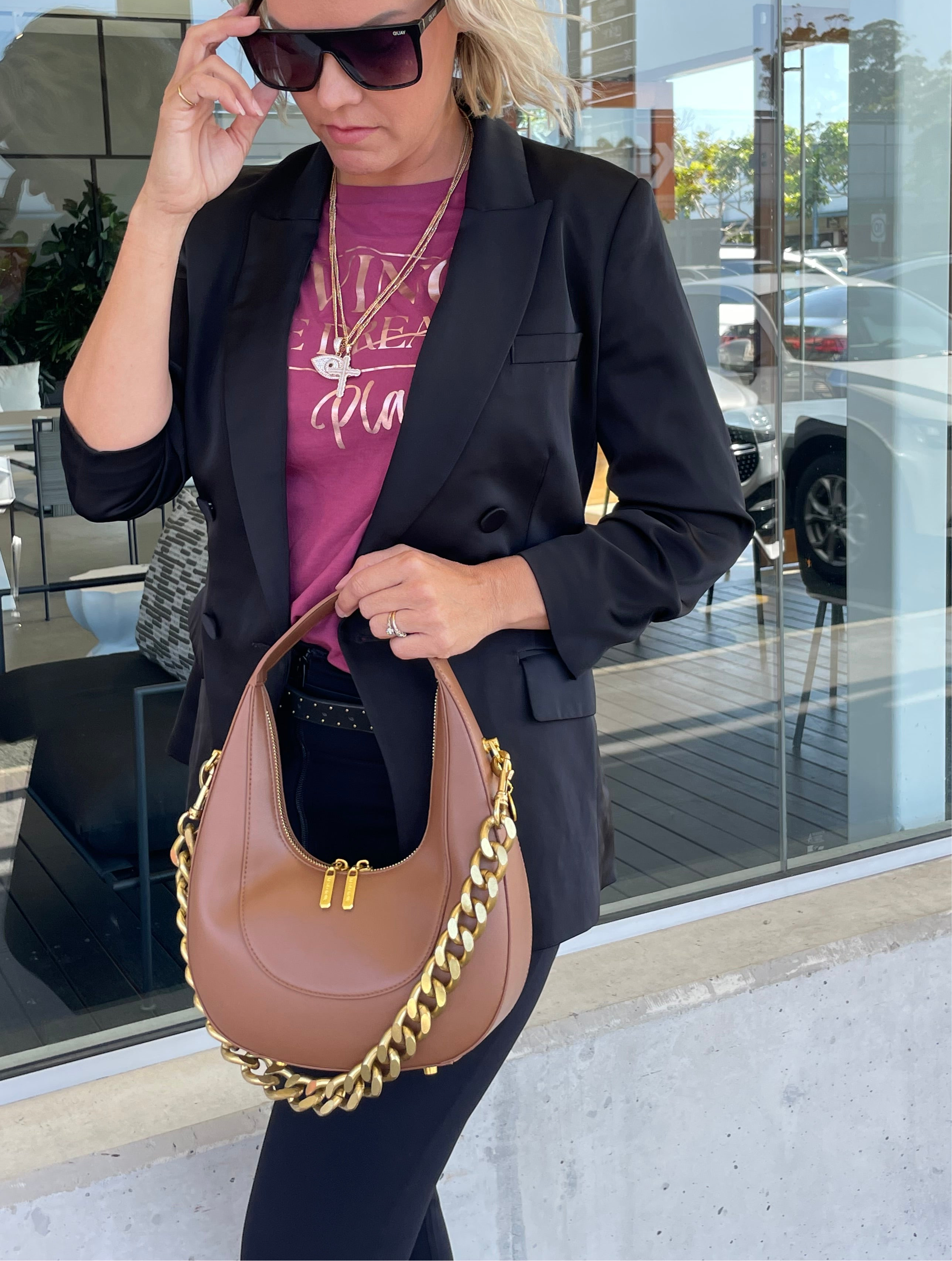 Fallon Shoulder Half moon Bag - Mocha