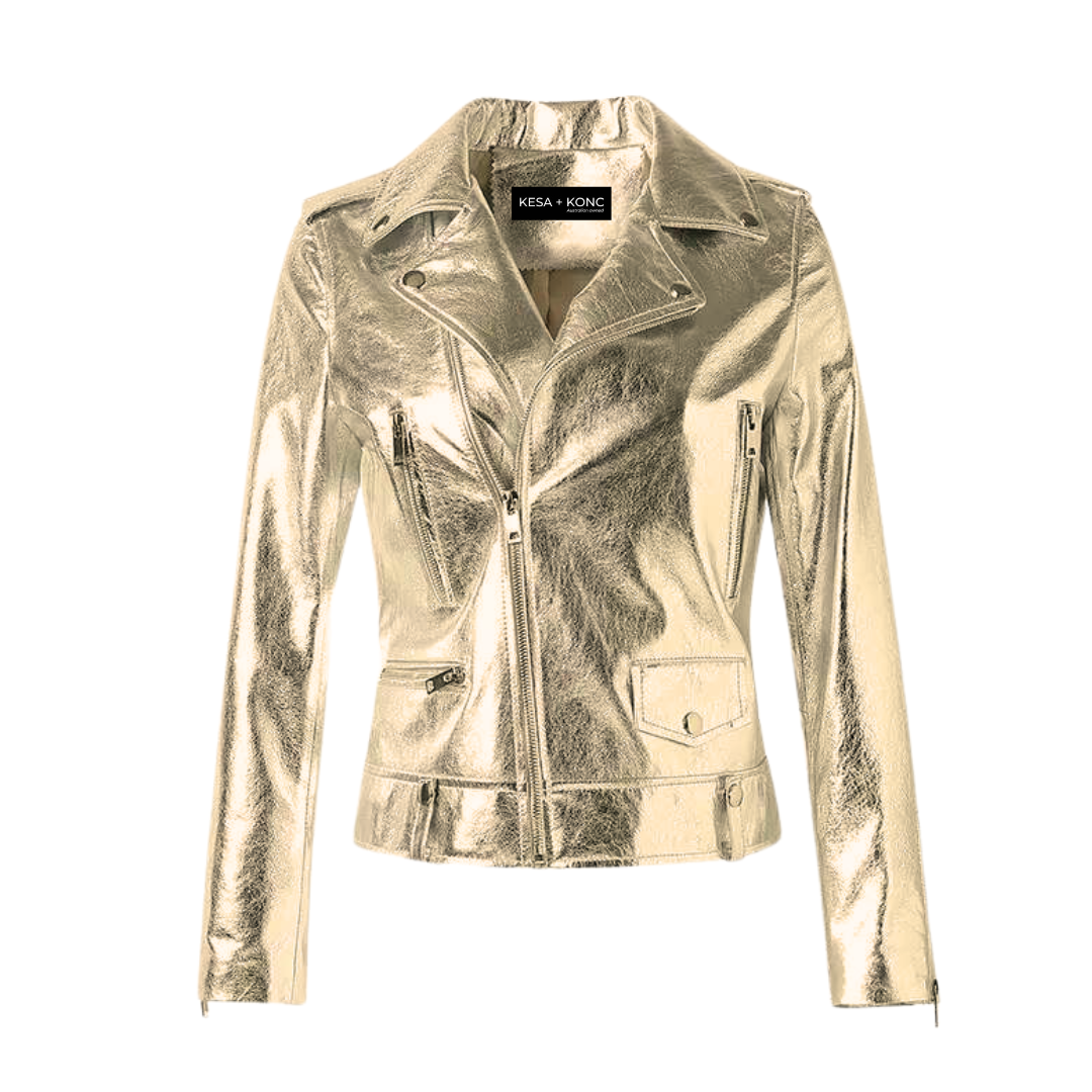 Gold rush premium metallic leather jacket