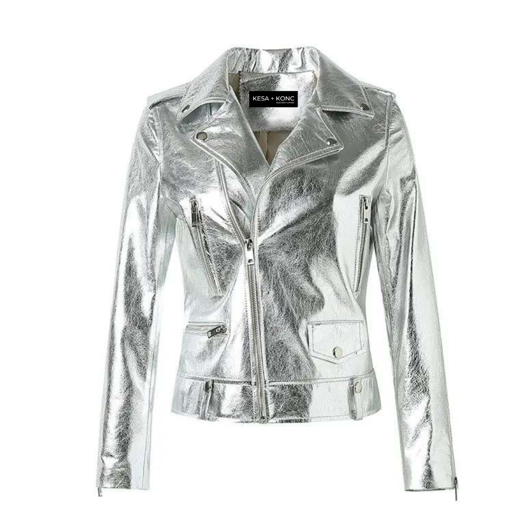 Silver Fox Jacket Metallic Premium Leather