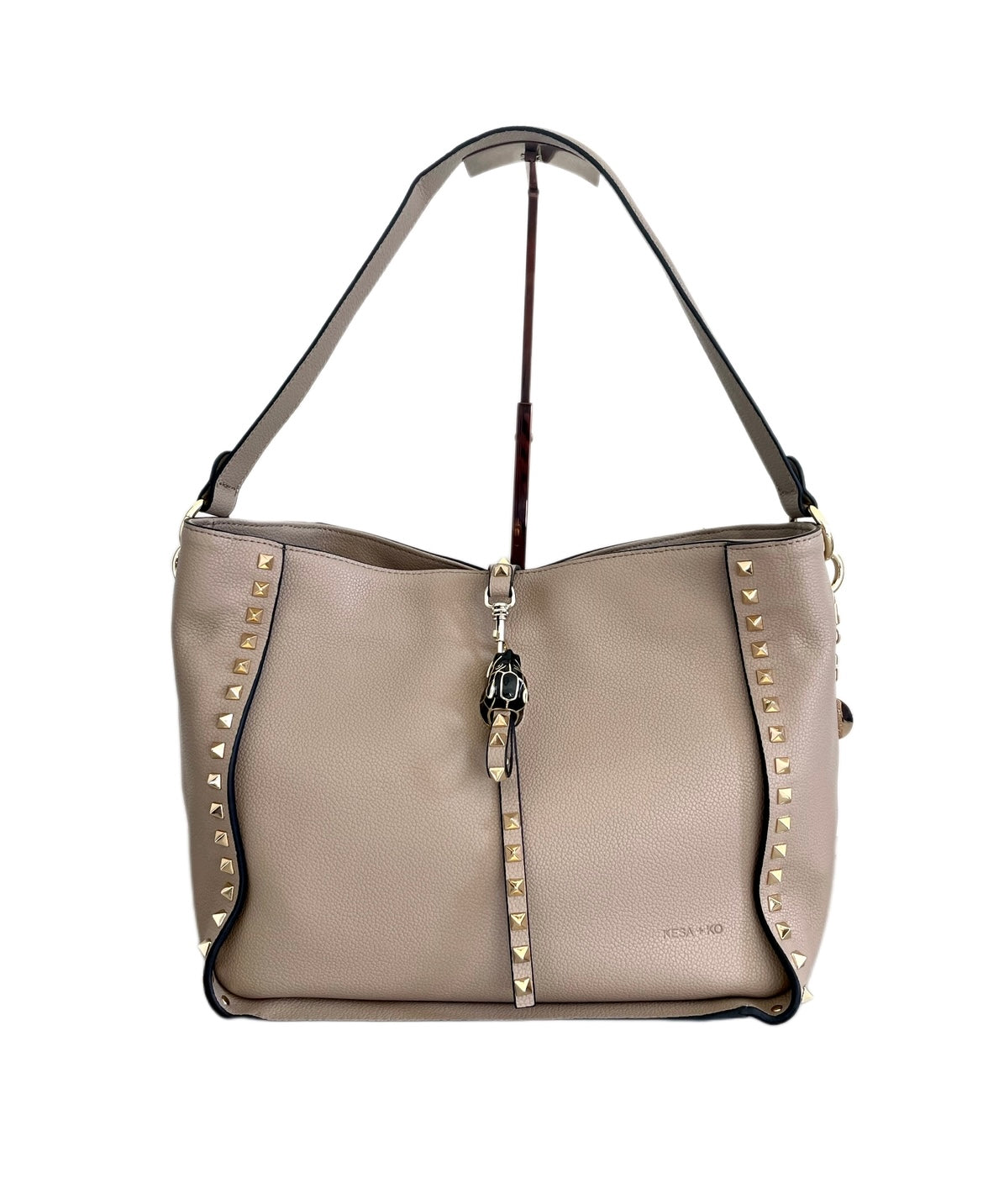 Leather Shoulder Bag - INKA X Taupe Studded