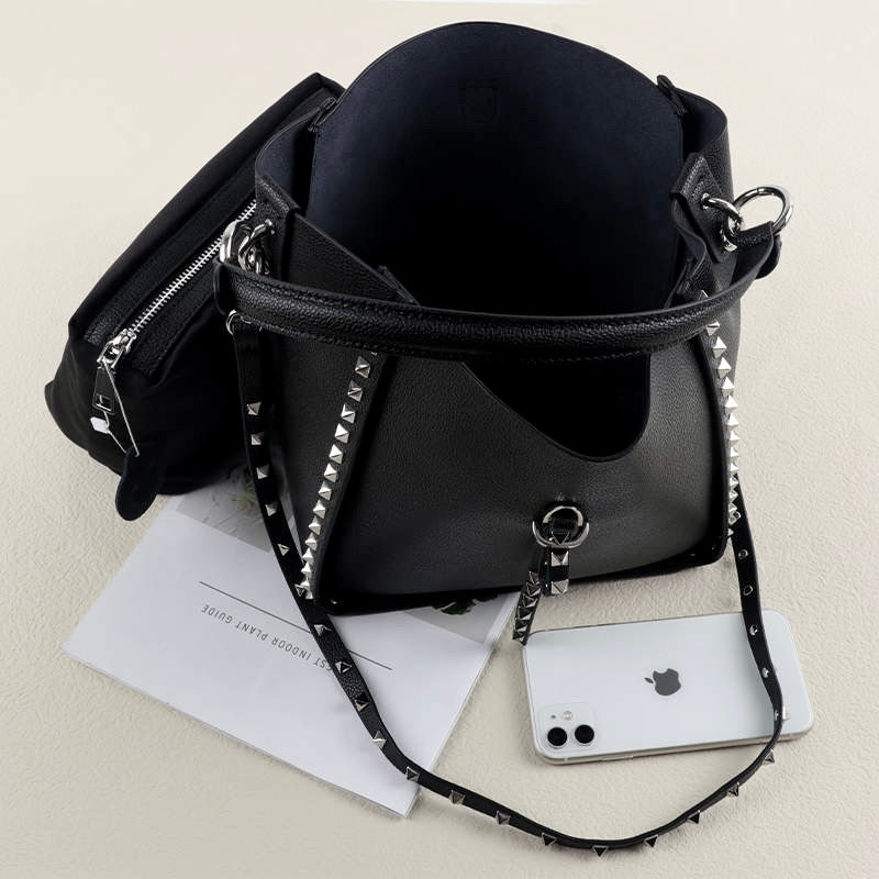 Studded Leather bucket bag - Inka Silver Studs