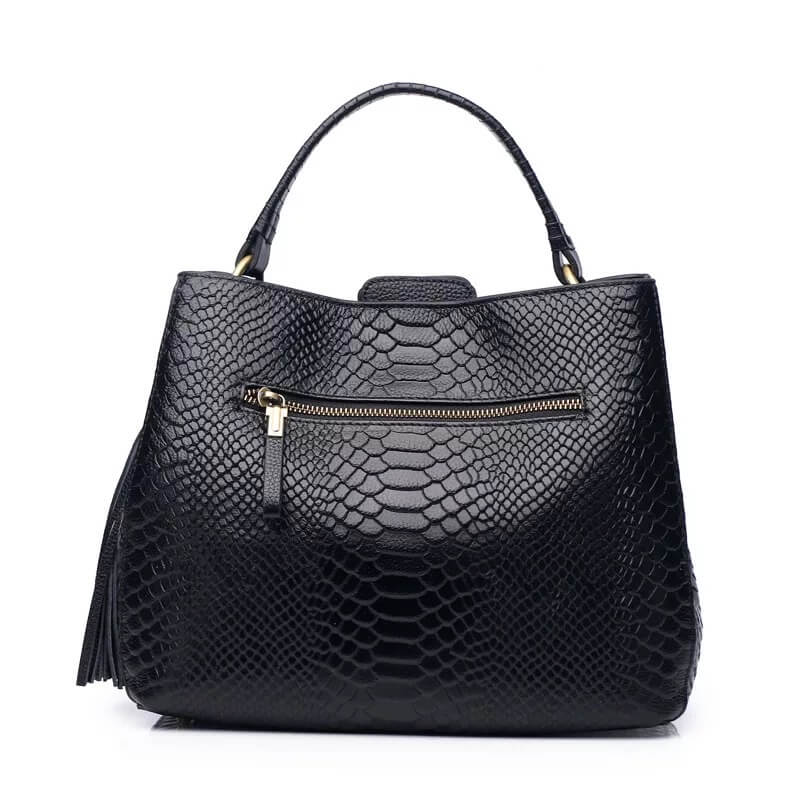 Leather Handbag with gold chain - Marlene Black